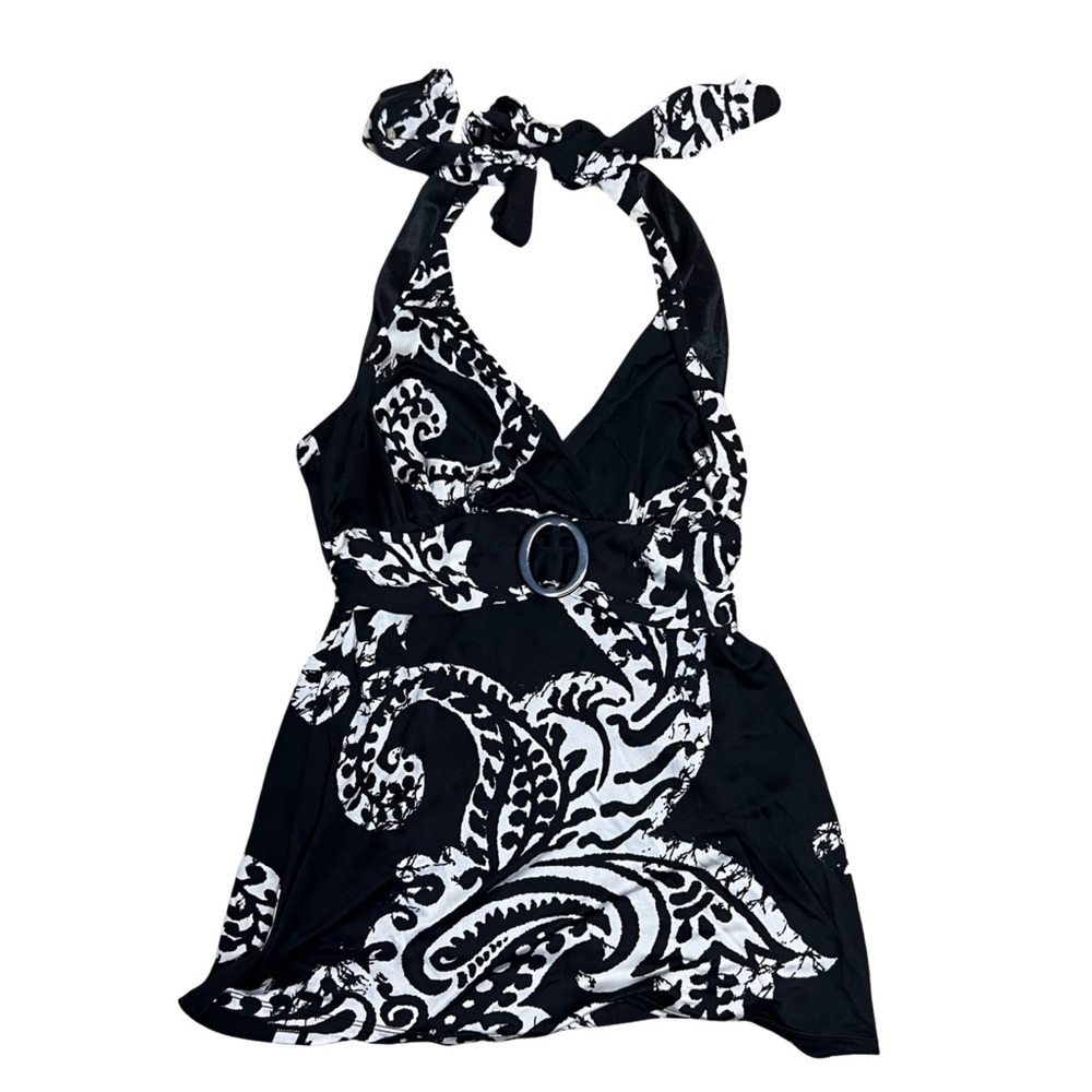 White House Black Market Black and White Silk Blend Halter Top Size XS NWT
